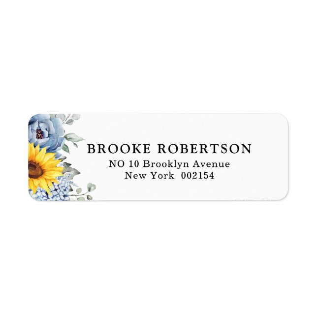 Sunflower Dusty Blue Slate Peony Floral Wedding Label (Front)