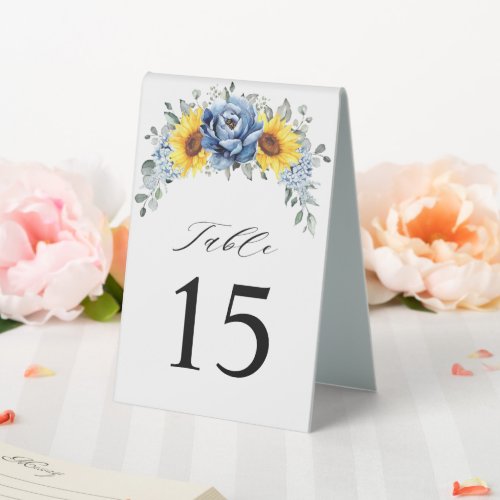 Sunflower Dusty Blue Slate Peony Floral Wedding Table Tent Sign