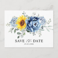 Sunflower Dusty Blue Slate Peony Save the Date