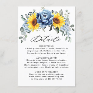 Sunflower Dusty Blue Slate Peony Wedding Details Enclosure Card