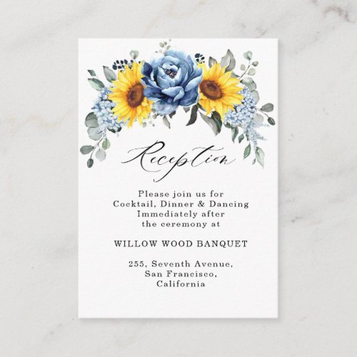 Sunflower Dusty Blue Slate Peony Wedding Reception Enclosure Card