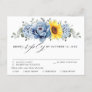 Sunflower Dusty Blue Slate Peony Wedding RSVP Postcard