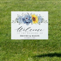 Sunflower Dusty Blue Slate Peony Wedding Welcome