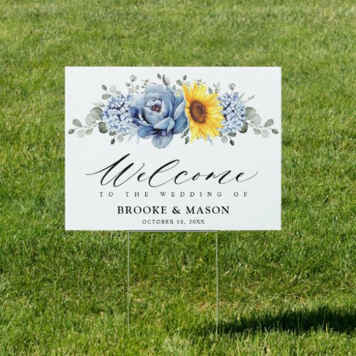 Sunflower Dusty Blue Slate Peony Wedding Welcome Sign