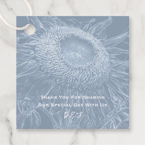 Sunflower Dusty Blue White Floral Art Elegant Favor Tags