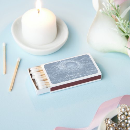 Sunflower Dusty Blue White Floral Art Elegant Matchboxes