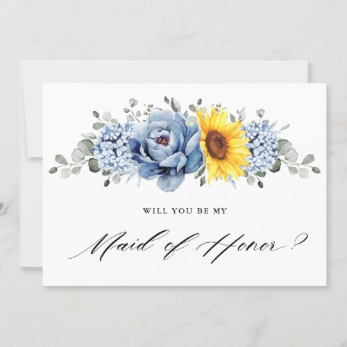 Sunflower Dusty Blue Will you be my Maid of Honor Invitation