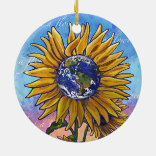 Sunflower Earth Art Ceramic Ornament