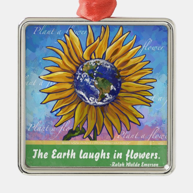 Sunflower Earth Art Metal Ornament (Front)