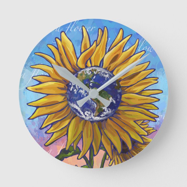 Sunflower Earth Art Round Clock (Front)