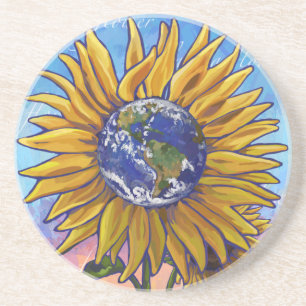 Sunflower Earth Art Sandstone Coaster