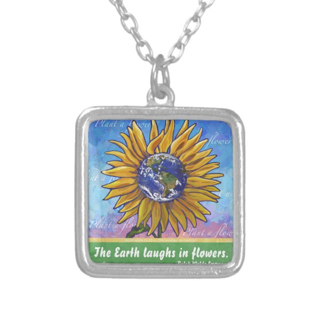 Sunflower Earth Art Silver Plated Necklace (Front)