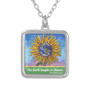 Sunflower Earth Art Silver Plated Necklace