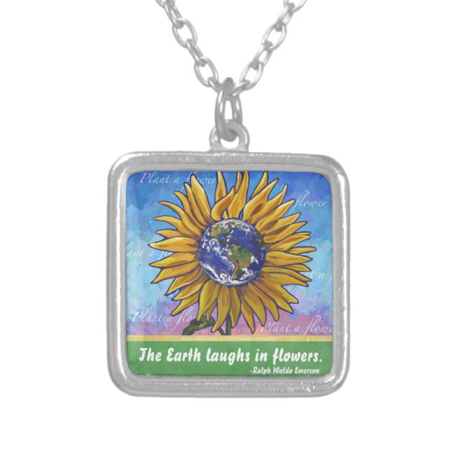 Sunflower Earth Art Silver Plated Necklace (Front)
