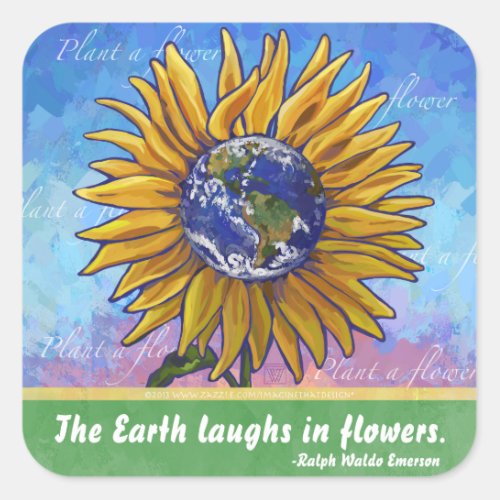 Sunflower Earth Art Square Sticker