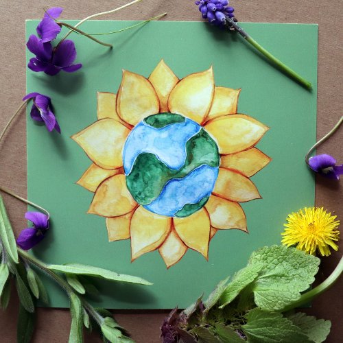 Sunflower Earth Day Art watercolor Sunflowers Poster