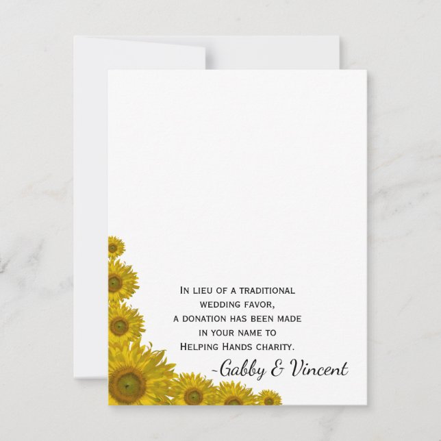 Sunflower Edge Wedding Charity Favor Card (Front)