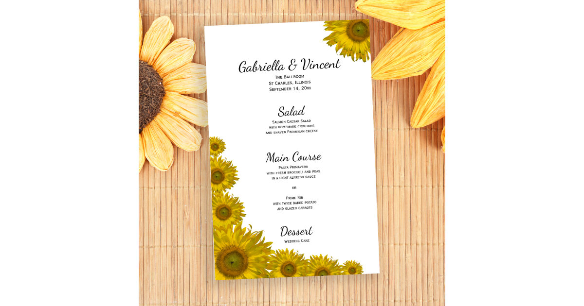 Sunflower Edge Wedding Menu