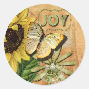 Sunflower & Eiffel Tower Classic Round Sticker