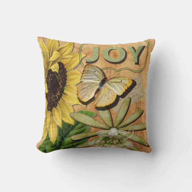 Sunflower & Eiffel Tower Throw Pillow (Front)