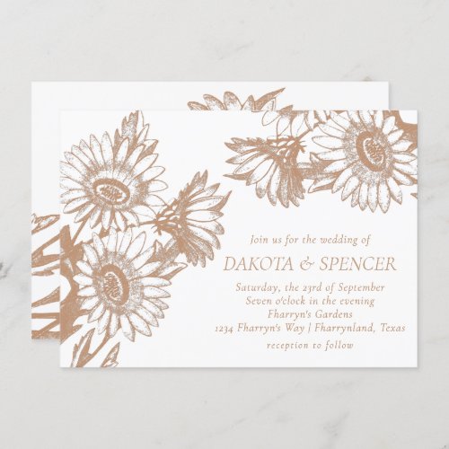 Sunflower Elegance  Minimal Rose Gold Wedding Invitation