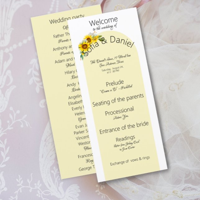 Sunflower elegant arch wedding program Flat Card (Creator Uploaded)