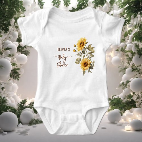 Sunflower Elegant Boho Floral Baby Shower Baby Bodysuit