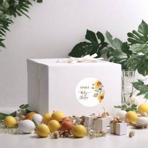 Sunflower Elegant Boho Floral Baby Shower Classic Round Sticker