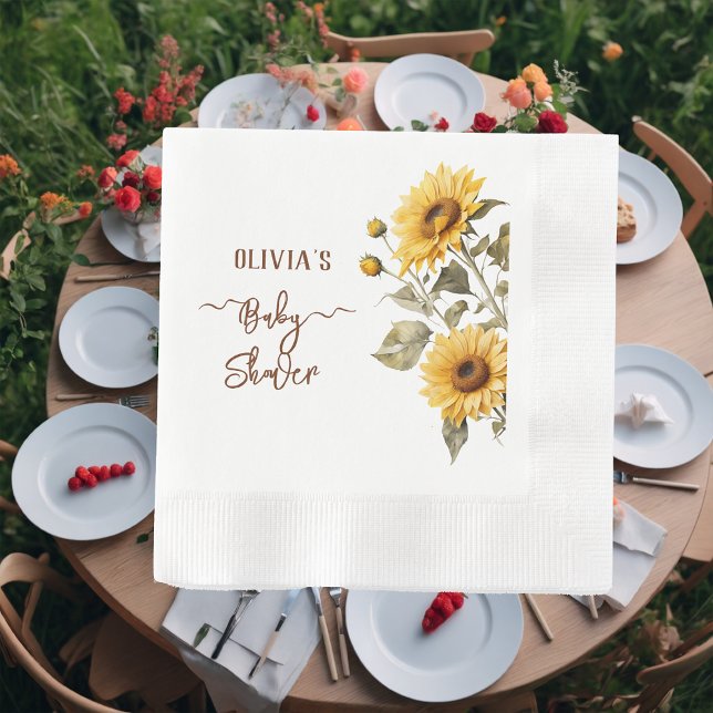 Sunflower Elegant Boho Floral Baby Shower Napkins (Creator Uploaded)