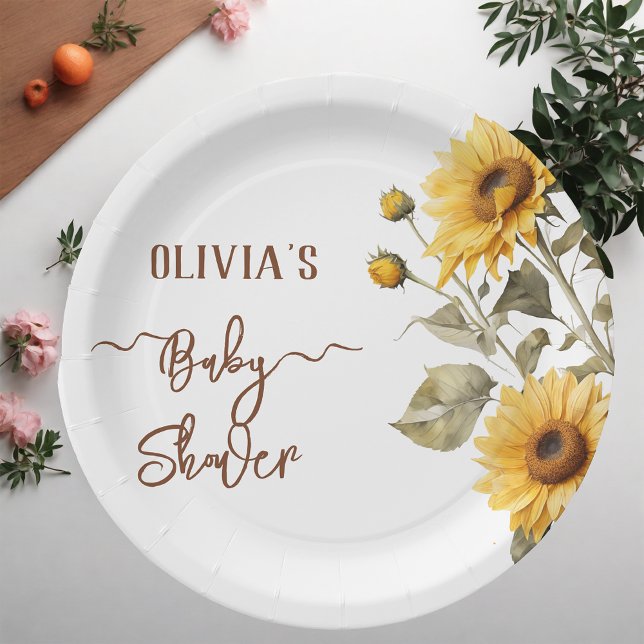 Sunflower Elegant Boho Floral Baby Shower Paper Plates (Creator Uploaded)