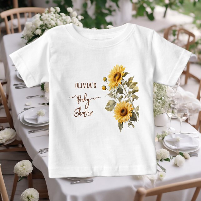Sunflower Elegant Boho Floral Baby Shower T-Shirt (Creator Uploaded)