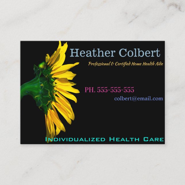 Sunflower Elegant Caregiver Helper  Business Card (Front)