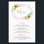 Sunflower Elegant Geometric Wedding Menu Cards<br><div class="desc">Design features watercolor greenery,  sunflowers,  printed gold elements and airy botanical leaves over a printed gold colored geometric frame. The back features a matching greenery and sunflower wreath.</div>