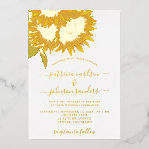 Sunflower elegant gold foil chic script wedding invitation
