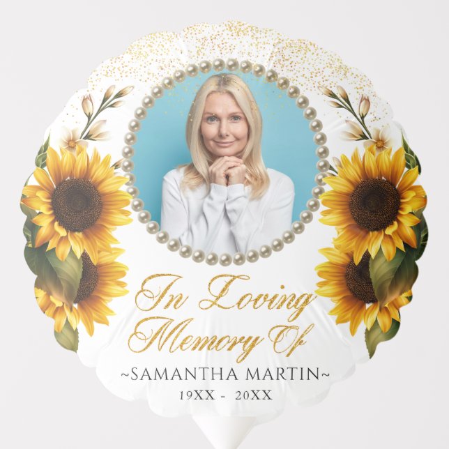 Sunflower Elegant Photo Funeral Memorial Balloon (Front)