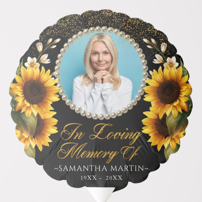 Sunflower Elegant Photo Funeral Memorial Balloon (Front)