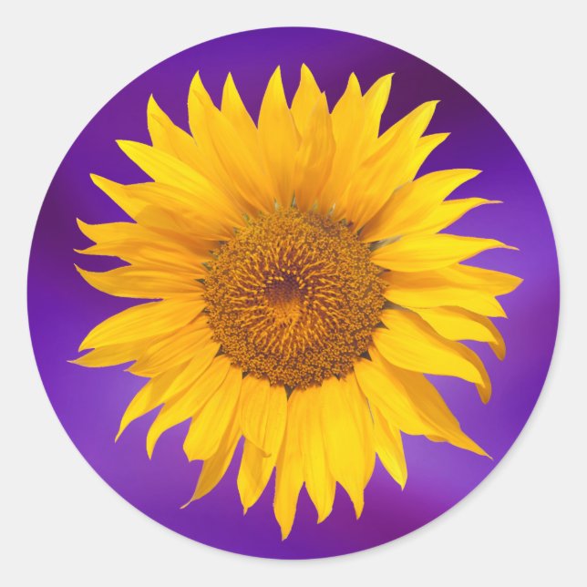 Sunflower Elegant Purple Wedding Favor Classic Round Sticker (Front)