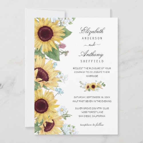 Sunflower Elegant Rustic Floral Wedding Invitation