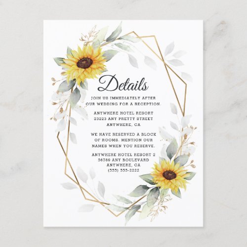 Sunflower Elegant Rustic Geometric Gold Wedding Enclosure Card