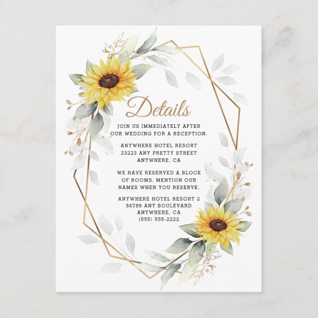 Sunflower Elegant Rustic Geometric Gold Wedding Enclosure Card (Front)