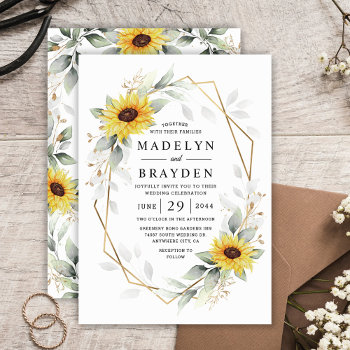 Sunflower Elegant Rustic Geometric Gold Wedding Invitation by RusticWeddings at Zazzle