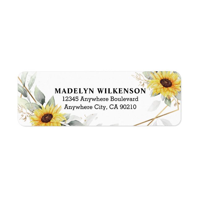 Sunflower Elegant Rustic Geometric Gold Wedding Label (Front)