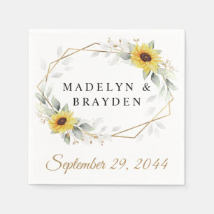 Sunflower Elegant Rustic Geometric Gold Wedding Napkins