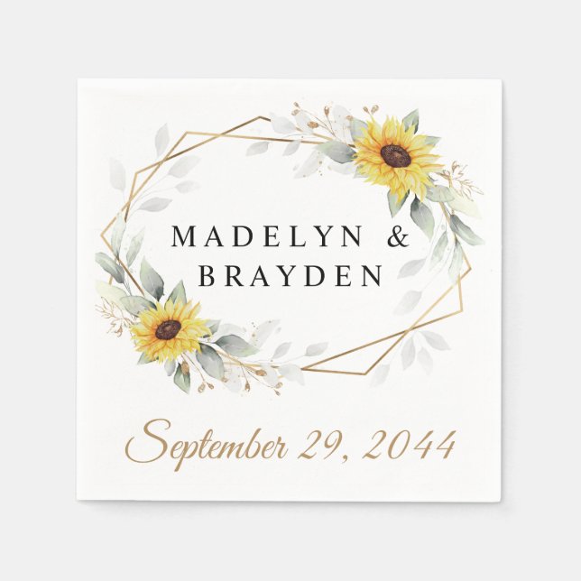 Sunflower Elegant Rustic Geometric Gold Wedding Napkins (Front)