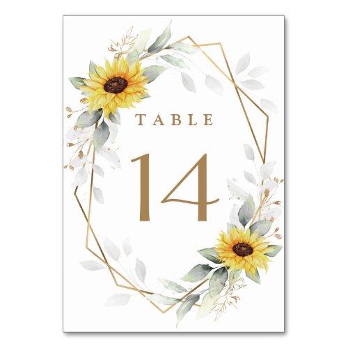Sunflower Elegant Rustic Geometric Gold Wedding Table Number