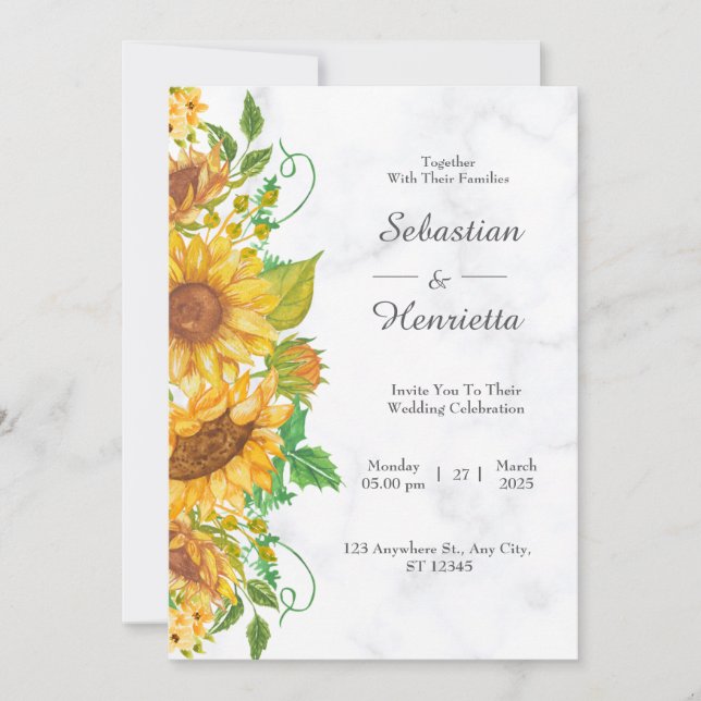 Sunflower Elegant Rustic Gold Wedding invitation (Front)