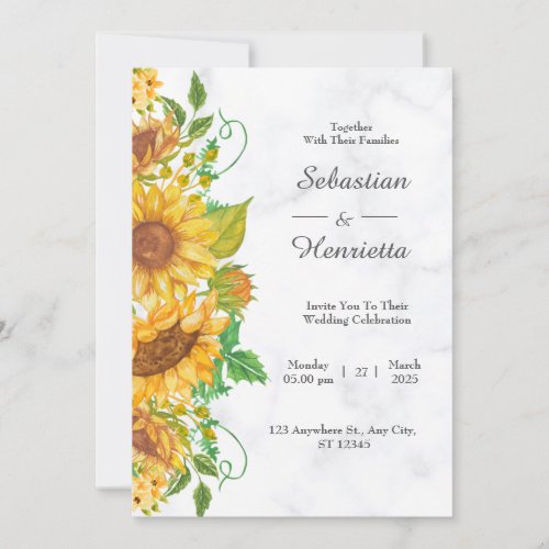 Sunflower Elegant Rustic Gold Wedding invitation