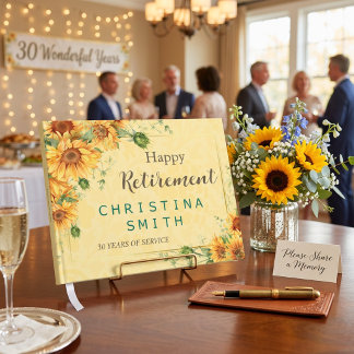 Sunflower Elegant Watercolor Retirement Party Guest Book