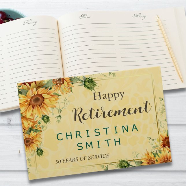 Sunflower Elegant Watercolor Retirement Party Guest Book (Sunflower Elegant Watercolor Retirement Party Guest Book)