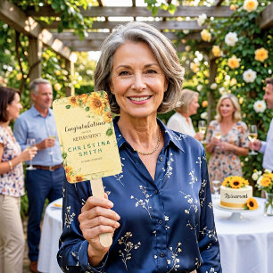 Sunflower Elegant Watercolor Retirement Party Hand Fan